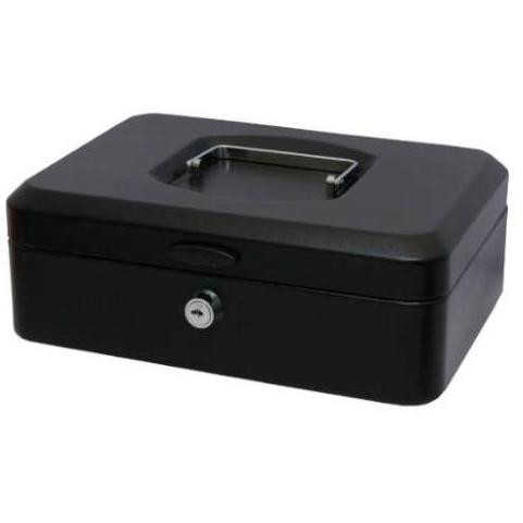 BISMARK CAJA DE CAUDALES DE METAL GRANDE 25X9X17CM CON BANDEJA Y CIERRE NEGRO