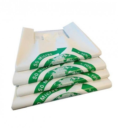BOLSA DE CAMISETA 35X50 50 MICRAS 70% RECICLADO -PAQUETE 100U-