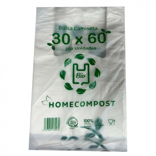 BOLSA DE CAMISETA 30X60 COMPOSTABLE 14 MICRAS -PAQUETE 200U-