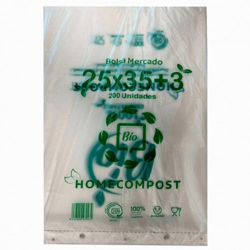 BOLSA BLOC 25X35 COMPOSTABLE 12 MICRAS -PAQUETE 200U-