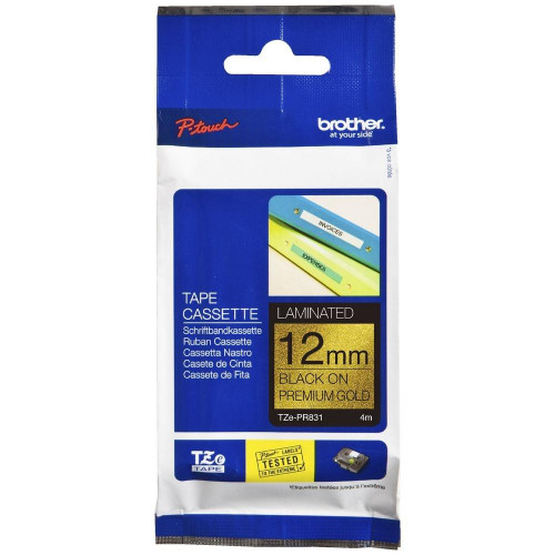 BROTHER CINTA ROTULADORA LAMINADA NEGRO SOBRE FONDO DORADO PREMIUM 12MMX8M