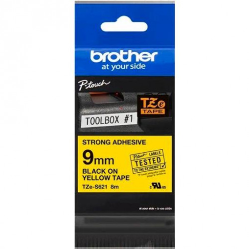 BROTHER CINTA ROTULADORA LAMINADA SUPER ADHESIVA NEGRO SOBRE FONDO AMARILLO DE 9MMX8M