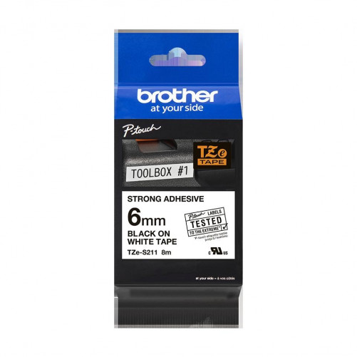 BROTHER CINTA ROTULADORA LAMINADA SUPER ADHESIVA NEGRO SOBRE FONDO BLANCO DE 6MMX8M