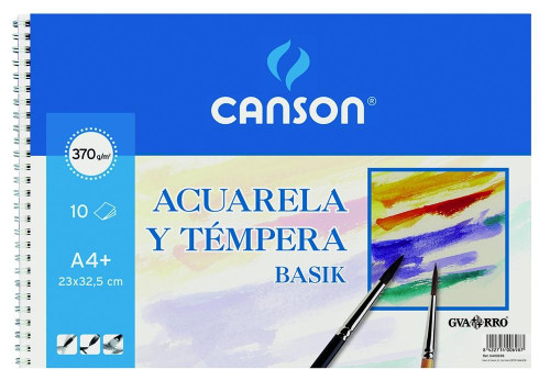 CANSON BLOC ACUARELA Y TÉMPERA BASIK ESPIRAL 10 HOJAS 370GR 23X32,5CM