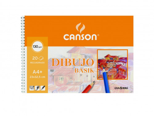 CANSON BLOC DIBUJO BASIK ESPIRAL MICROPERFORADO 20 HOJAS 130 GR. CON RECUADRO 23X32,5CM -10U-