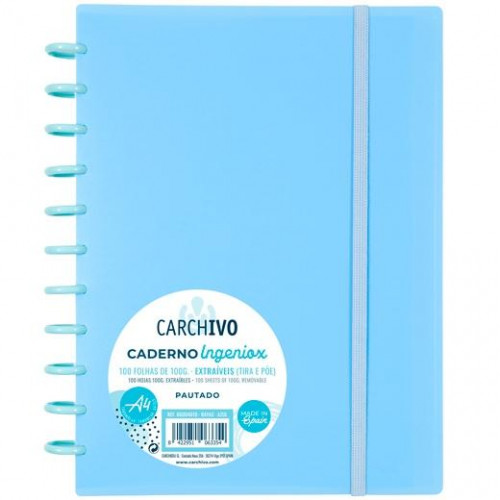 CARCHIVO CUADERNO INGENIOX ESPIRAL A4 100H 100GR PAUTADO 7MM TAPAS PP SEMI-RÍGIDO CIERRE C/GOMA AZUL