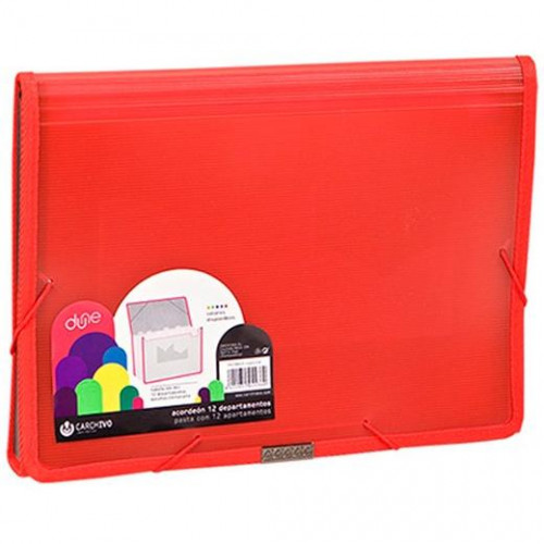 CARCHIVO CLASIFICADOR ACORDEÓN DUNE 13 DPTOS FOLIO C/GOMA PP RÍGIDO ACANALADO ROJO