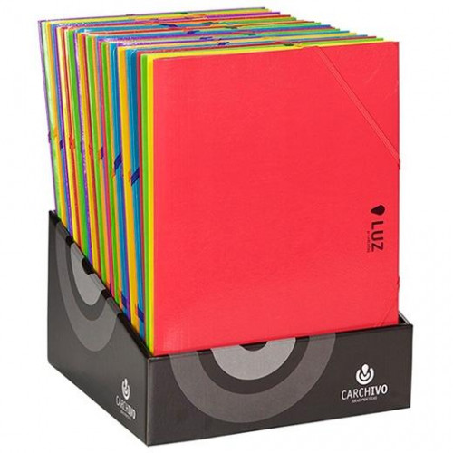 CARCHIVO CARPETA 3 SOLAPAS FOLIO C/GOMAS CARTÓN BRILLO LUZ EXPOSITOR 30 C/SURTIDOS