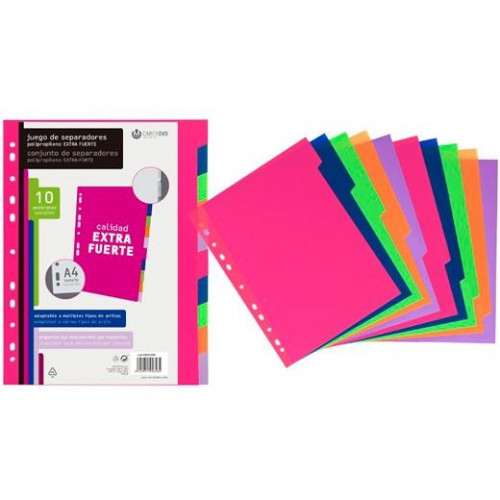 CARCHIVO SEPARADORES JUEGO 10 POSICIONES A4 PP EXTRA FUERTE FASHION C/SURTIDOS