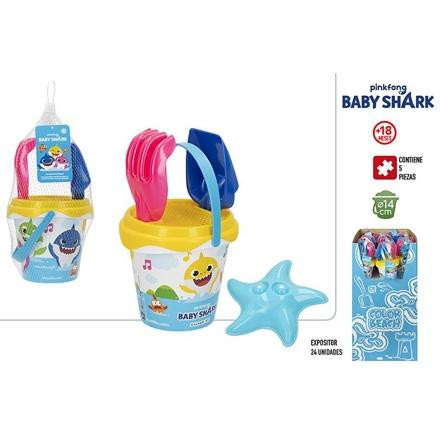 COLORBABY BABY SHARK-SET CUBO PLAYA DE PLAYA D14CM C/PALA+RASTRILLO