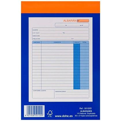 DOHE TALONARIO ALBARAN CUARTO NATURAL DUPLICADO -10U-