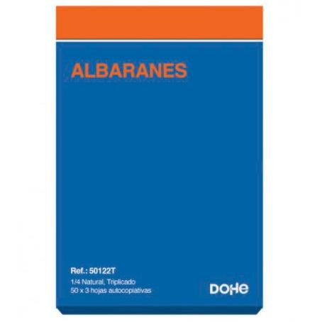 DOHE TALONARIO DE ALBARANES PREIMPRESOS 150 HOJAS CUARTO NATURAL AUTOCOPIA POR TRIPLICADO -10U-