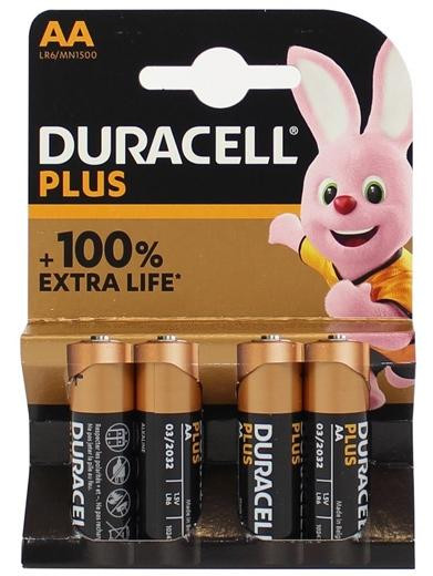 DURACELL PILAS PLUS EXTRA LIFE LR06 ALCALINAS AA 1.5V PACK-4