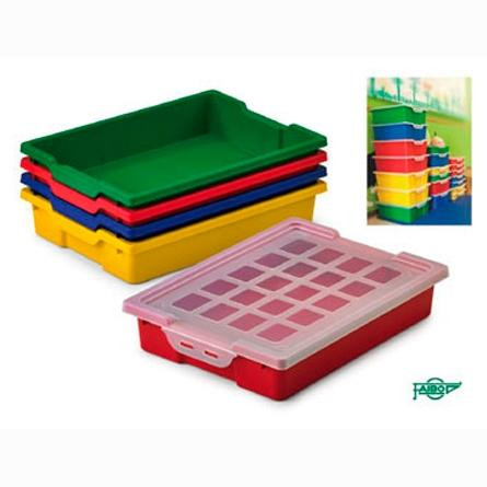 FAIBO CAJA APILABLE DE ALMACENAJE PP 420X310X73MM 6L CON TAPA ROJO