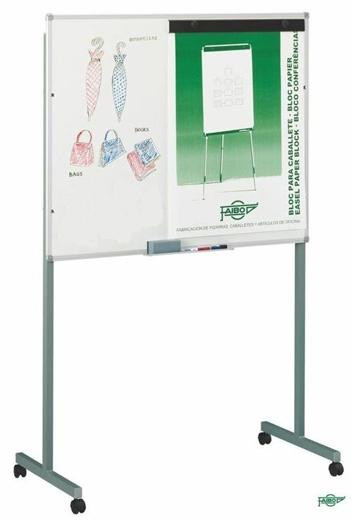 FAIBO PIZARRA BLANCA ESTRATIFICADA BLANCA CON PINZAS PARA BLOCS Y SOPORTE METÁLICO CON RUEDAS CON CAJETIN 122X150MM