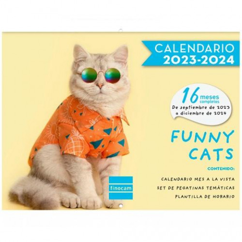 FINOCAM CALENDARIO DE PARED IMÁGENES FUNNY CATS 16 MESES MV 2023-2024 ESPAÑOL