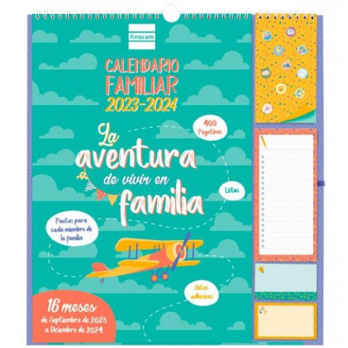 FINOCAM CALENDARIO DE PARED FAMILIAR AVENTURA PLUS 16 MESES MV 2023-2024 ESPAÑOL