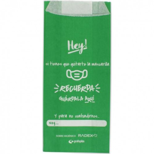 GRAFOPLÁS SOBRE HIGIÉNICO PARA GUARDAR LA MASCARILLA C/FUELLE PAPEL VERDE PACK -10U-