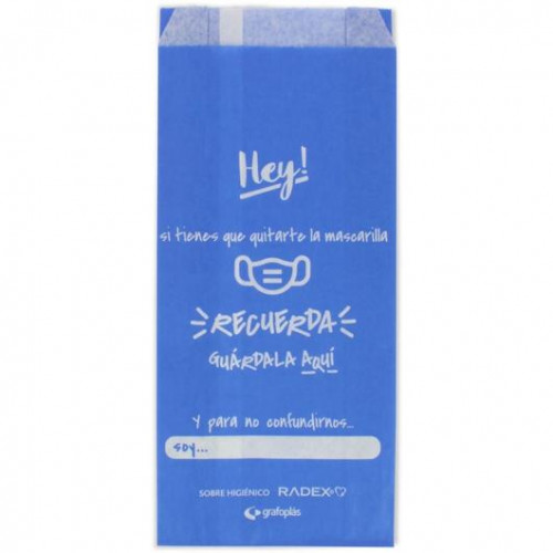 GRAFOPLÁS SOBRE HIGIÉNICO PARA GUARDAR LA MASCARILLA C/FUELLE PAPEL AZUL PACK -10U-