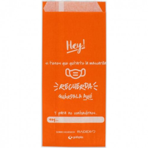 GRAFOPLÁS SOBRE HIGIÉNICO PARA GUARDAR LA MASCARILLA C/FUELLE PAPEL NARANJA PACK -10U-
