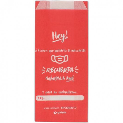 GRAFOPLÁS SOBRE HIGIÉNICO PARA GUARDAR LA MASCARILLA C/FUELLE PAPEL ROJO PACK -10U-