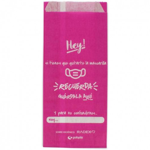 GRAFOPLÁS SOBRE HIGIÉNICO PARA GUARDAR LA MASCARILLA C/FUELLE PAPEL ROSA PACK -10U-