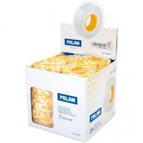 MILAN CINTA ADHESIVA DOBLE CARA ROLLO 15MM X 10M CAJA EXPOSITORA DE 28