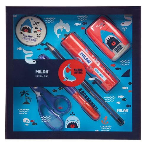 MILAN EDITION BOX SET DE ESCRITORIO SHARK ATTACK AZUL/ROJO