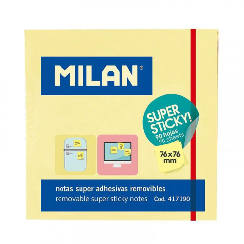 MILAN BLOC NOTAS SÚPER ADHESIVAS 90 HOJAS 76X76MM AMARILLO