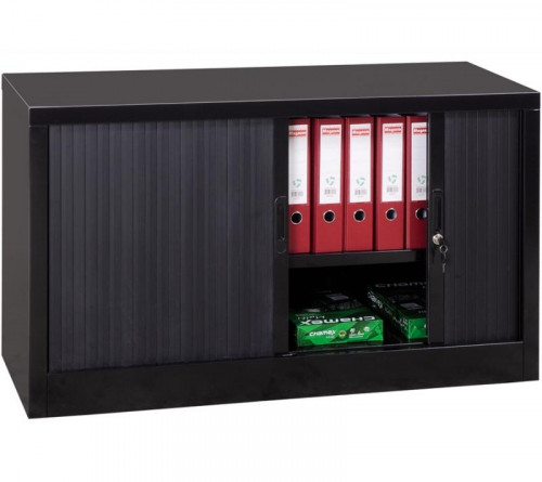 ARMARIO METÁLICO DOS PUERTAS PERSIANA CORREDERAS 100X45X100 CM (ANCHO X FONDO X ALTO) INCLUYE 2 BALDAS ACABADO EN ANTRACITA (MONTADO)