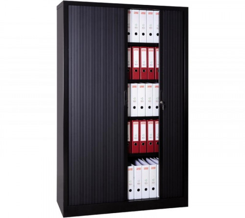 ARMARIO METÁLICO DOS PUERTAS PERSIANA CORREDERAS 100X45X198 CM (ANCHO X FONDO X ALTO) INCLUYE 4 BALDAS ACABADO EN ANTRACITA. (MONTADO)