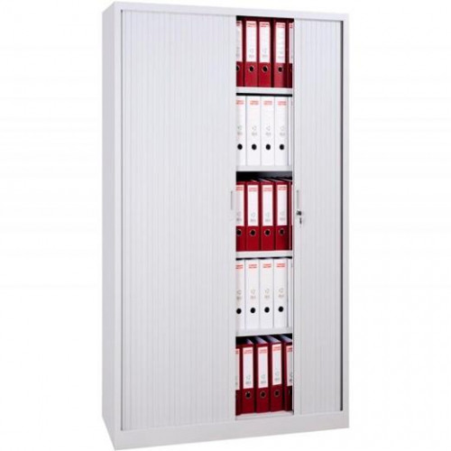 ARMARIO METÁLICO DOS PUERTAS PERSIANA CORREDERAS 100X45X198 CM (ANCHO X FONDO X ALTO) INCLUYE 4 BALDAS ACABADO EN GRIS. ( MONTADO)