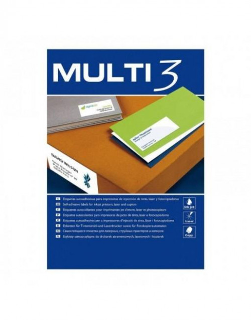 MULTI-3 ETIQUETAS ADHESIVAS 105X42,4MM INKJET/LÁSER C/RECTOS 14 X 500H BLANCO