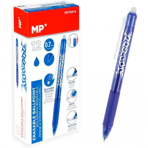 MP BOLIGRAFO BORRABLE RETRÁCTIL CLICK SYSTEM 0.7MM AZUL