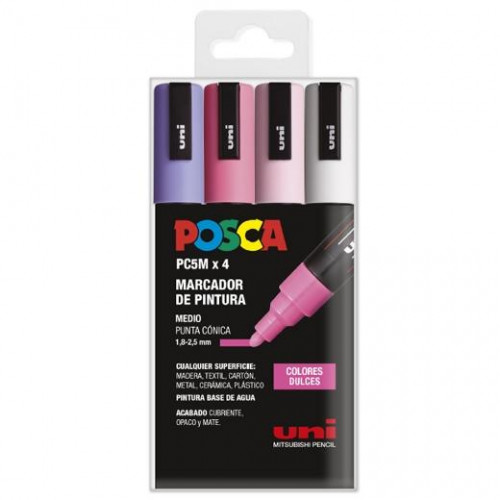 POSCA MARCADOR  PC-5M/4C NO PERMANENTE 1.8MM-2.5MM COLORES SURTIDOS DULCES -ESTUCHE 4U-