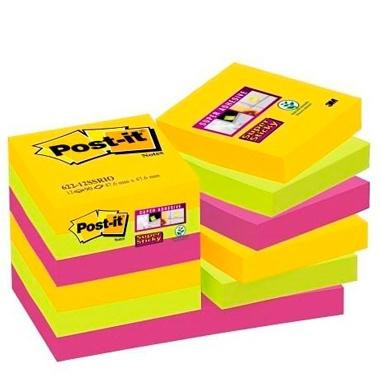 POST-IT NOTAS ADHESIVAS SUPER STICKY 3 COLORES LUGARES CARNIVAL 47,6X47,6 -12 BLOCS- 90HOJAS